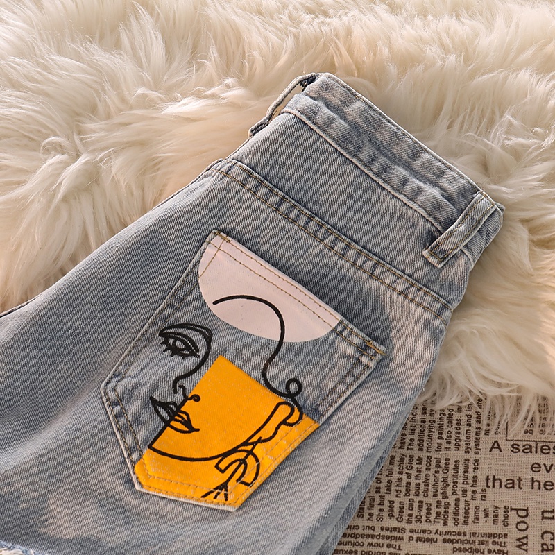 NUZIRO  Quần đùi  denim lưng cao ống rộng thiết kế rách cá tính thời trang dành cho nữ