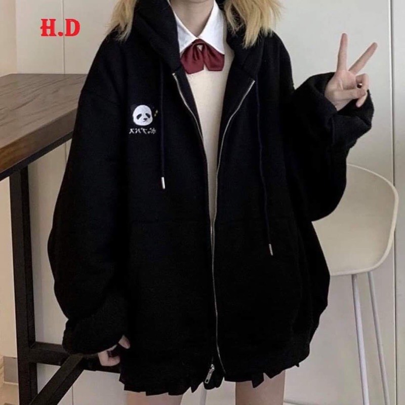 áo khoác nỉ mũ khoá kéo in lô gô gấu chúc