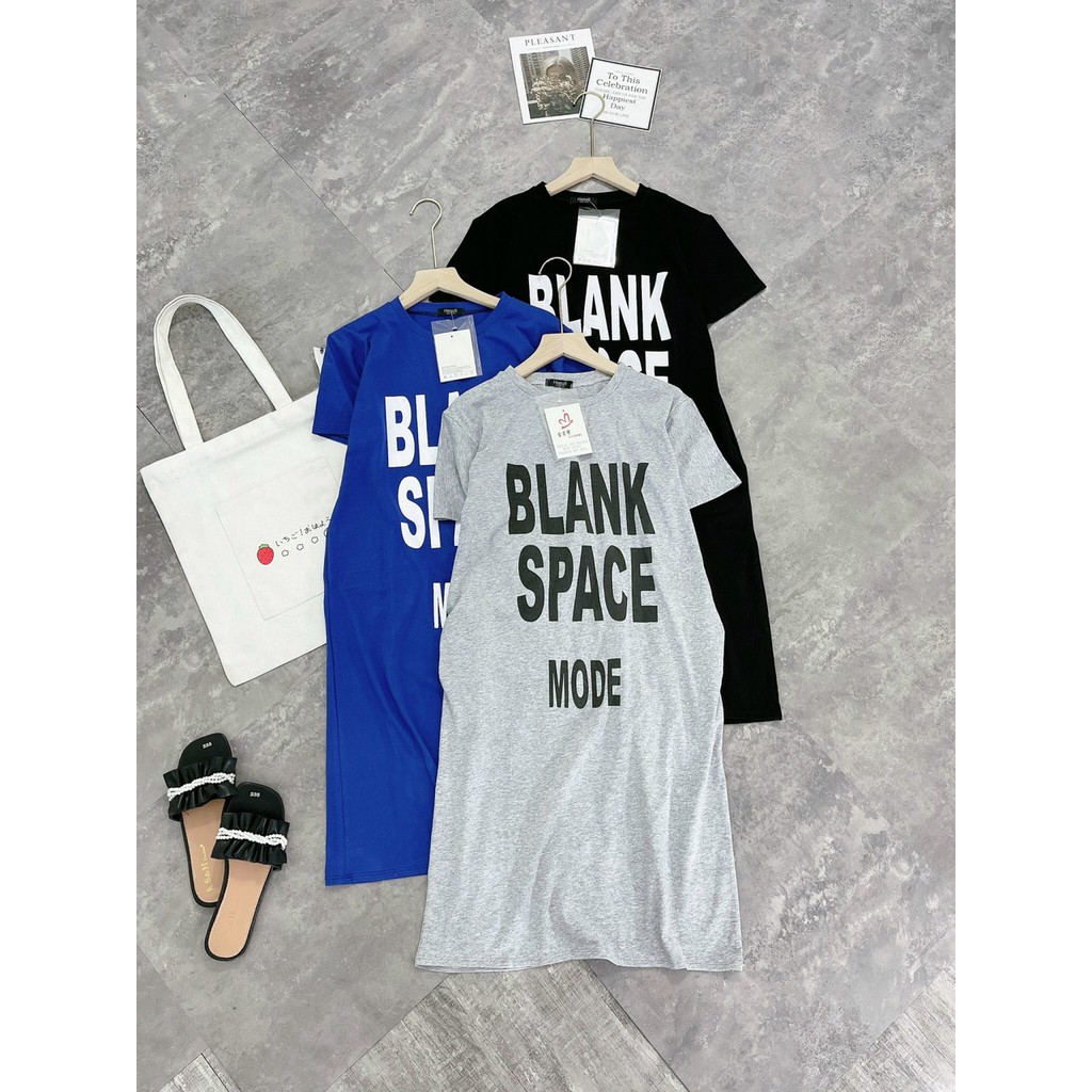 Đầm bầu suông dáng dài Váy bầu dáng suông nữ cổ tròn họa tiết chữ Blank chất thun cotton