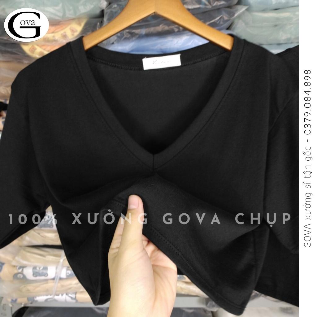 Áo Croptop CỔ TIM BASIC form rộng, Áo kiểu nữ ôm chất thun cotton mềm mát GOVA