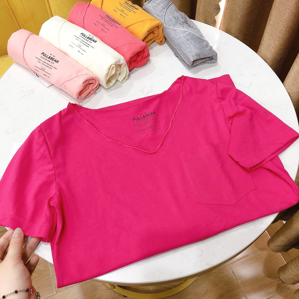 [Mã 11FASHIONSALE1 giảm 10k đơn 50k] Áo thun cổ tim túi nữ trơn nhiều màu chất vải đẹp mịn form vừa đẹp | BigBuy360 - bigbuy360.vn