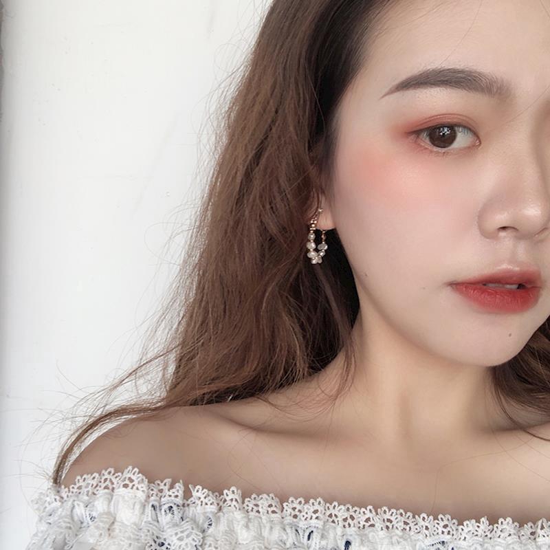 Korean Girls Pearl Hoop Earrings / Unique Circle Earring / Fashion Pearl Stud Earrings / Wedding Party Ear Jewelry