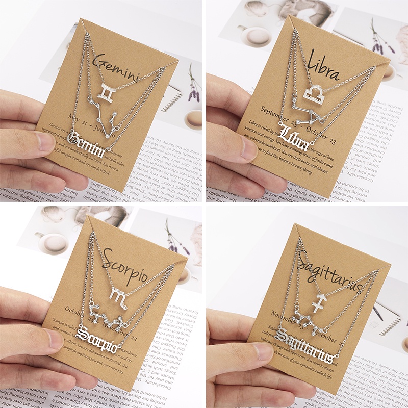 Set 3 vòng cổ RINHOO mạ bạc mặt hình 12 cung hoàng đạo thời trang
