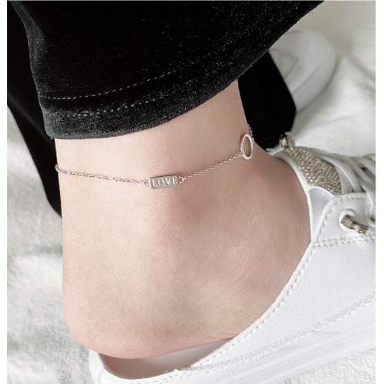 Lắc chân nữ bạc ý s925 thiết kế đơn giản chữ Love vòng chân hàn quốc thanh mảnh Leg bracelets - Bảo ngọc jewelry LC2683