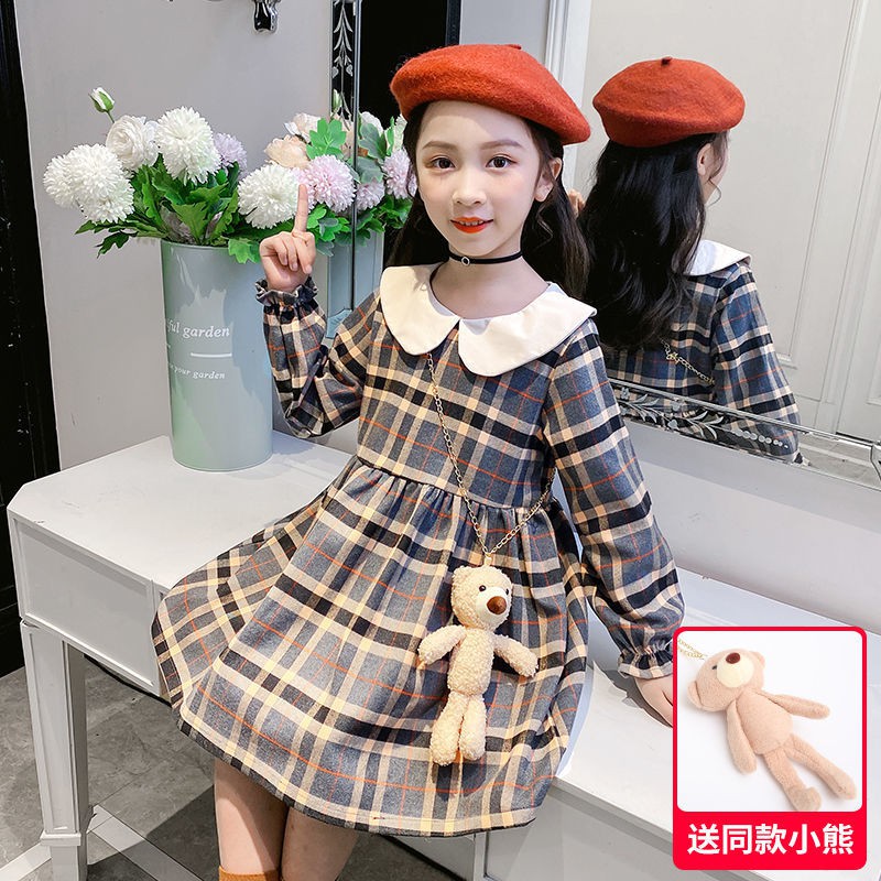 Váy dài tay kẻ sọc cho bé gái Quần áo mùa xuân, trai và cotton cổ búp bê phong cách Hàn Quốc, nữ kho báu <