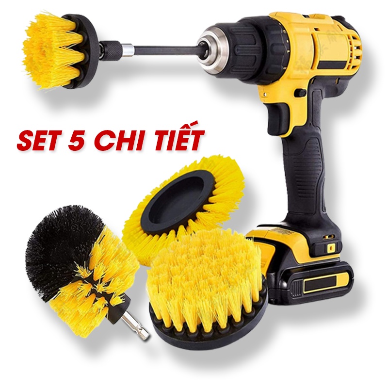 Bộ bàn chải gắn máy khoan đầu cọ vệ sinh chà sàn nhà dụng cụ cọ rửa xe cọ kính lắp máy khoan cầm tay