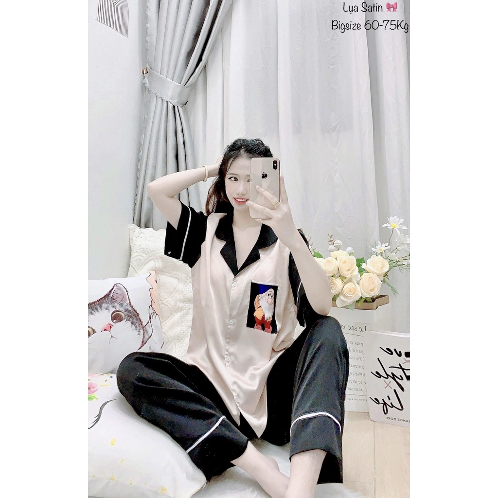 Bộ ngủ lụa Bạch tuyết phối màu lụa Satin siêu mềm mịn