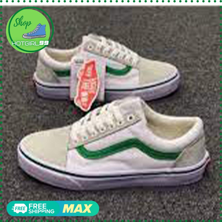 Giày vns old skool  trắng sóng xanh mũi da lộn cho nam và nữ / hotgirl99