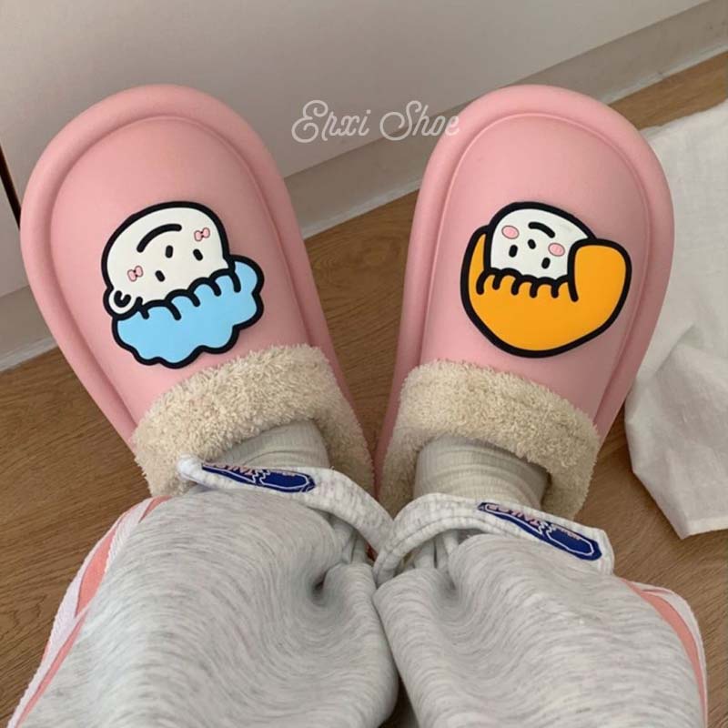 Dép Bông Đi Trong Nhà Mùa Đông Cỡ Lớn Hình Đầu Dễ Thương Cho Nam Và Nữ