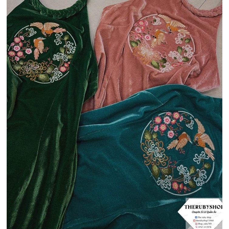 Áo dài yếm nhung cô tấm ba món