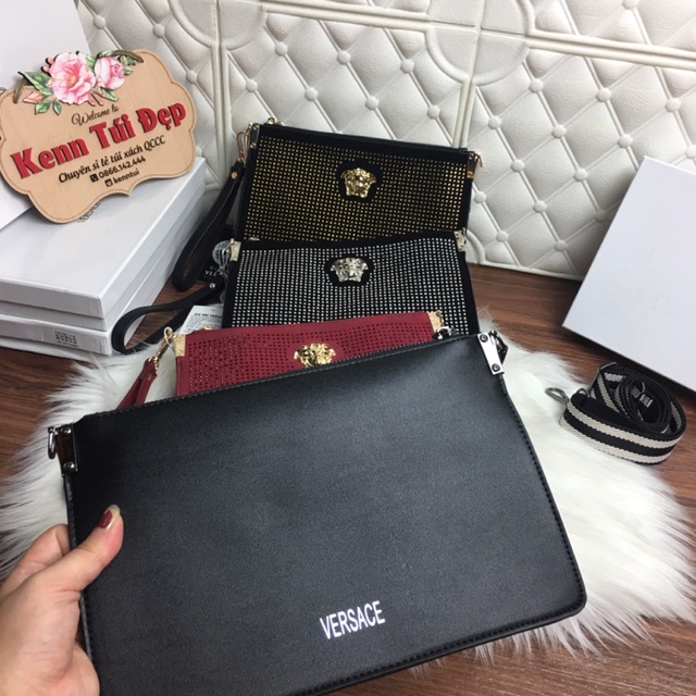 Túi cầm tay clutch đá nhiều màu có hộp kèm dây đeo chéo