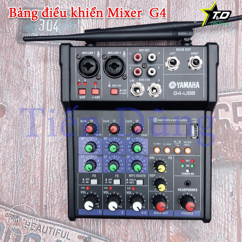 Bàn Mixer G4 live stream được hỗ trợ màn hình LED có bluetooth kiêm 2 mic không dây tiện cho oto loa kéo và các loa khác