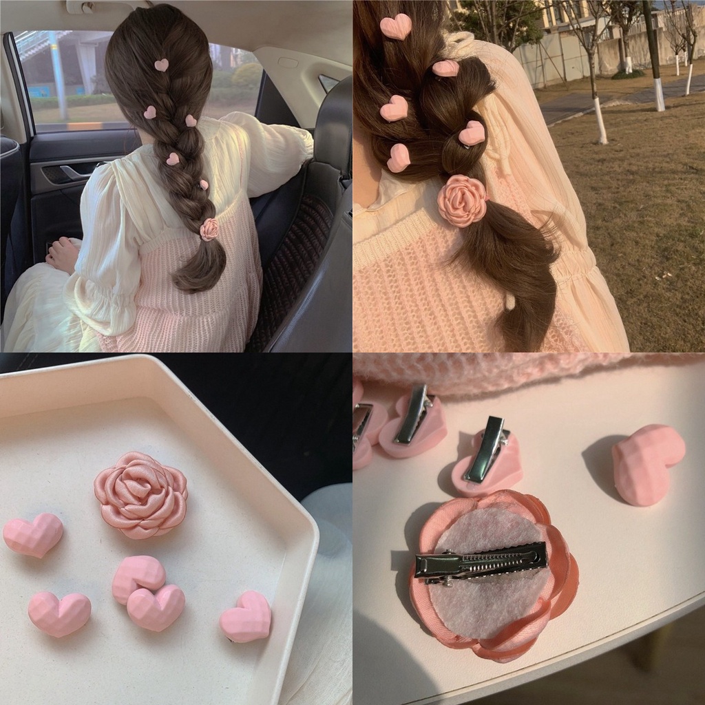 1/5 Kẹp Tóc Hoa Trà Màu Hồng Ngọt Ngào