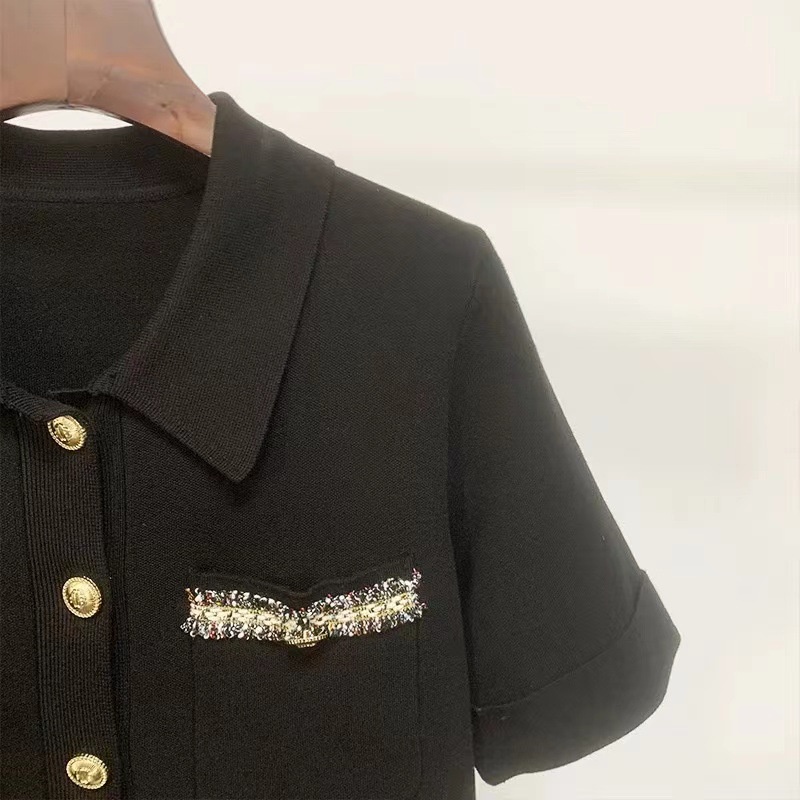 7SVT Maje 2022 summer new short-sleeved polo collar elegant short-sleeved knitted niche top for women