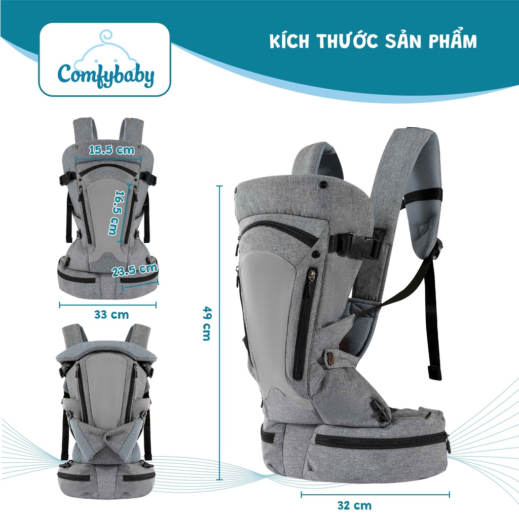 Địu em bé 4 tư thế, siêu trợ lực, chống vòng kiềng, chất liệu Air Mesh thoáng khí cao cấp Comfybaby 602