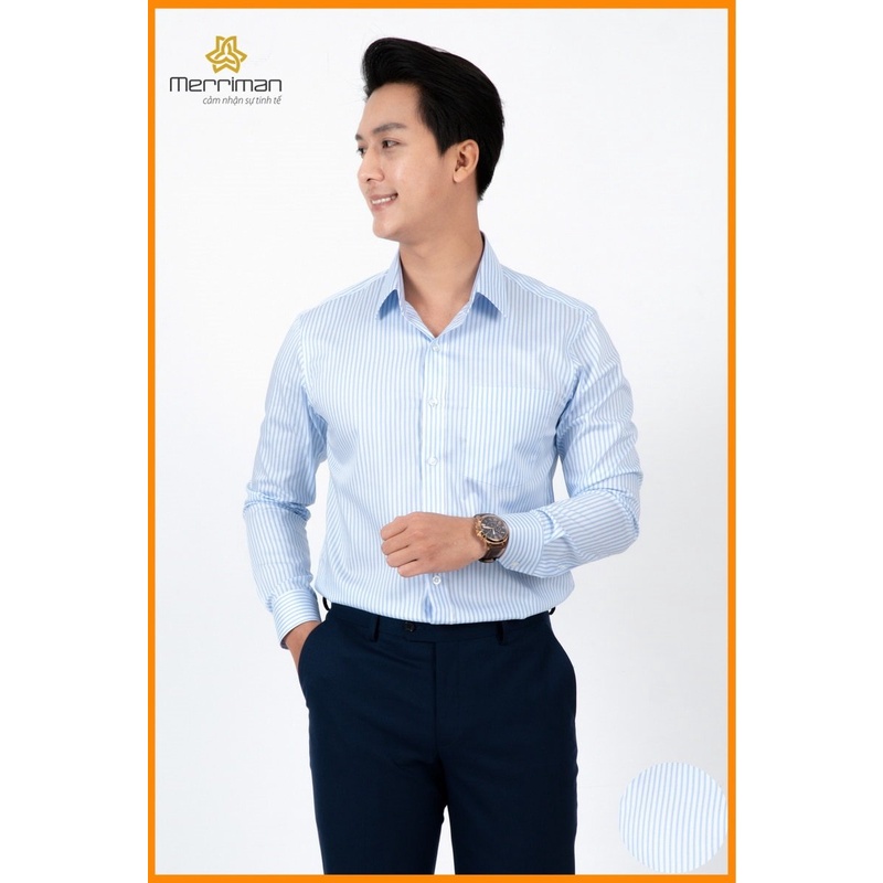 Áo sơ mi nam dài tay THLXL087 sọc dọc thương hiệu Merriman chất liệu 100% cotton siêu thoáng mát