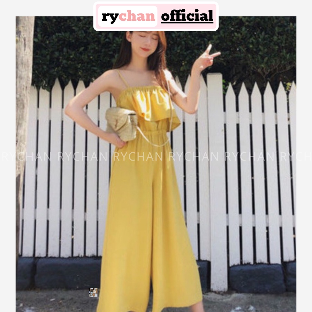 Jumpsuit Hai Dây Tà Bèo Ngực Liền Thân Dễ Thương Năng Động, Jump 2 Dây Màu Vàng Xanh Đen [ẢNH THẬT CUỐI] - JU779