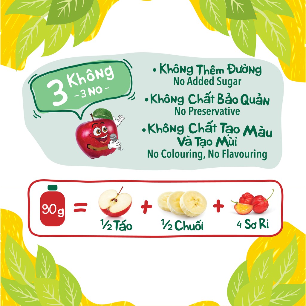 [Mã BMBAU50 giảm 7% đơn 99K] FRUIT ME UP Táo Chuối - Trái cây xay nhuyễn nguyên chất - 90gx4