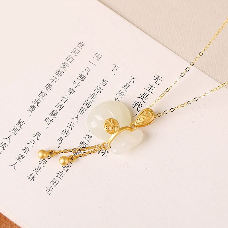 Vòng cổ Bạc 925 Mặt Hình Túi Tiền Đính Đá Ngọc Bích Thời Trang Dành Cho Nữ