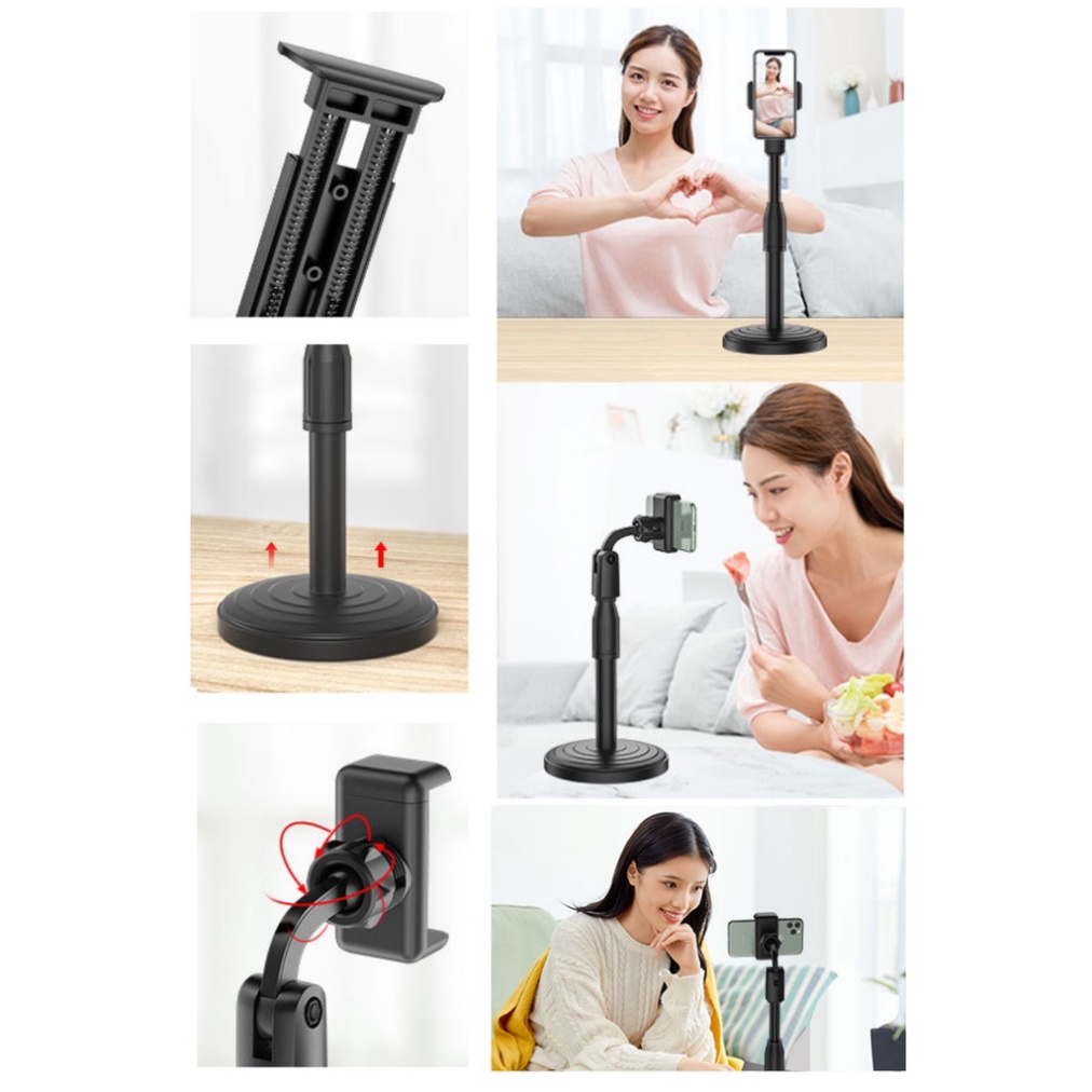 Giá Đỡ Điện Thoại Livestream để Treo Kẹp Quay Phim Ghi Hình xem video Ổn Định Xoay 360 Độ - Chiều Cao 38mm - Đế Nặng