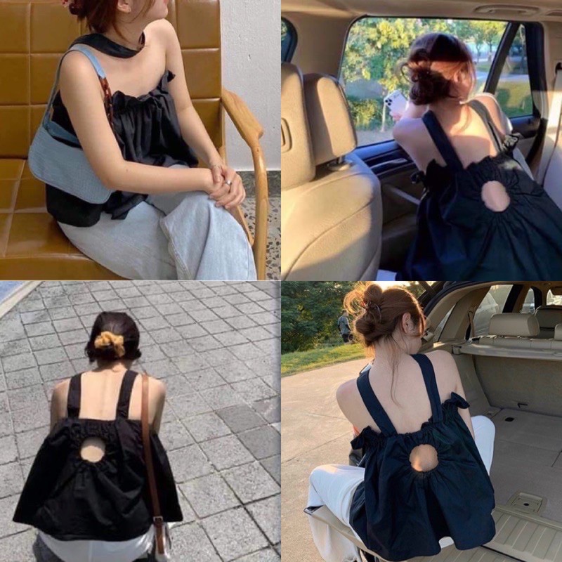 Áo kiểu nữ chất vải Kate lụa Nhật phối dây chồng cổ hở lưng viền bèo FreeSize (Bảo An Shop Hot)