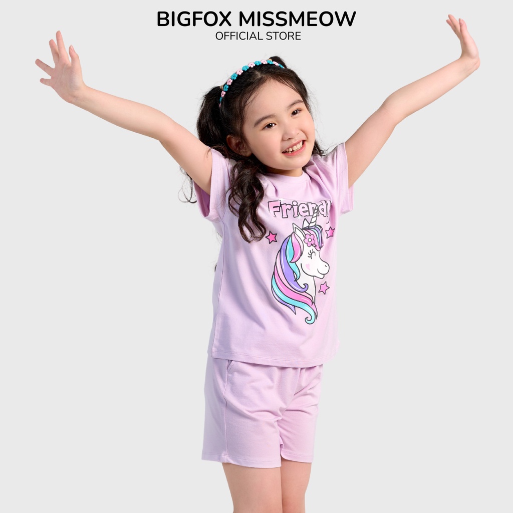 Bộ quần áo bé gái Bigfox - Miss Meow cộc tay mùa hè chất cotton in kỳ lân friendly size trẻ em 3,4,5,6,7,8,9,10,11 tuổi