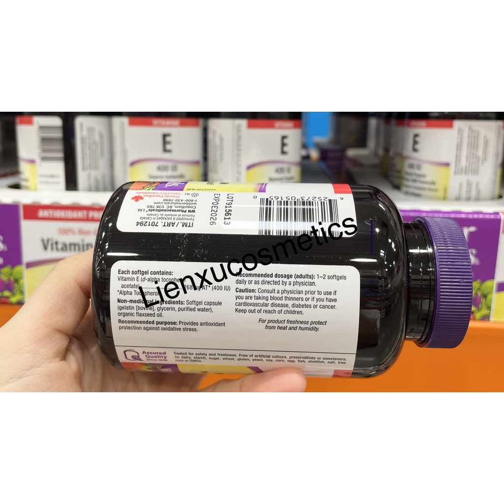Vitamin E, 400 IU, hộp 300 viên Webber Naturals; HSD T12/2026