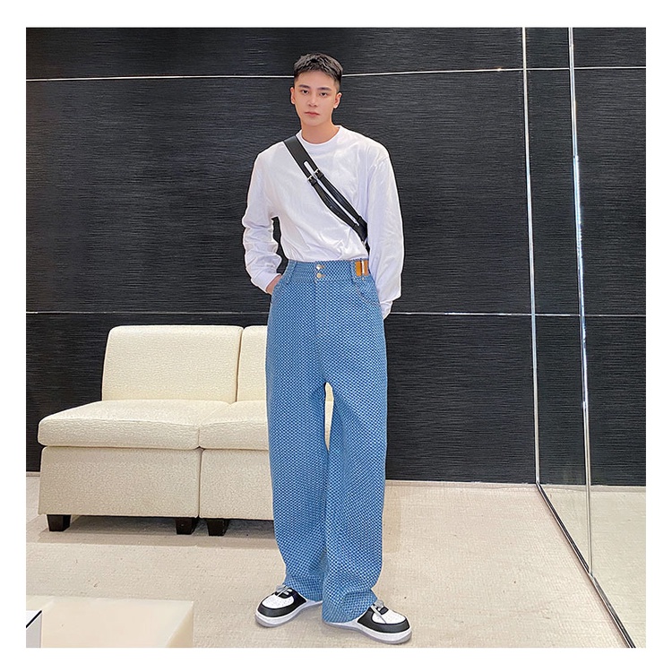 Quần Jeans Nam Lưng Cao Ống Đứng Họa Tiết Tổ Ong Thời Trang Mùa Xuân Mới