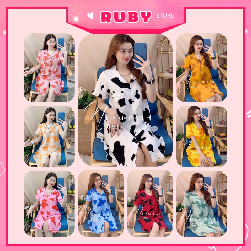 Đầm ngủ Bò Sữa, Kitty, Gấu Pooh, Mickey tổng hợp Nhiều Mẫu họa tiết dễ thương Free Size Dưới 55KG ❤ Rubystorevn