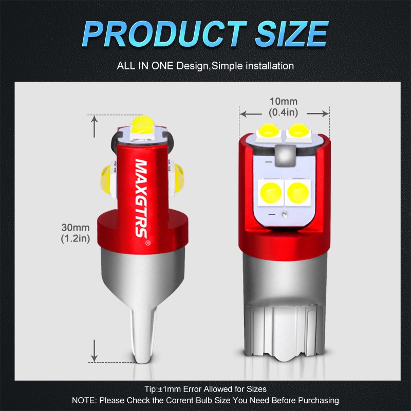 Set 2 Đèn LED T10 W5W 5W 12V 3030 Chip 194 168 Siêu Sáng Dành Cho Ô Tô