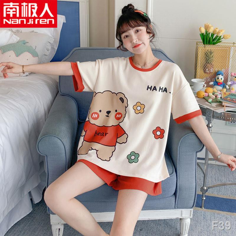 Antarctic cotton pyjama nữ mỏng tay ngắn hoạt hình quần áo ở nhà ngày sinh cộng size SuitG