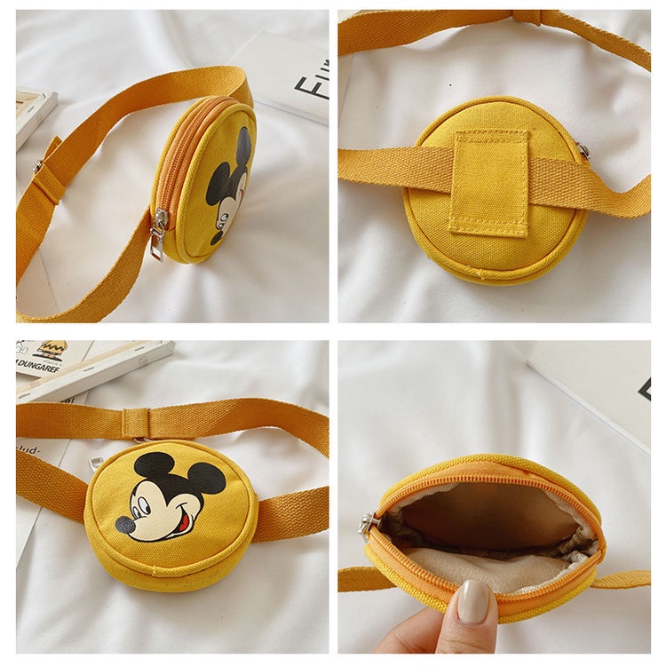 Túi đeo chéo ngực vải canvas họa tiết chuột mickey dễ thương dành cho bé gái