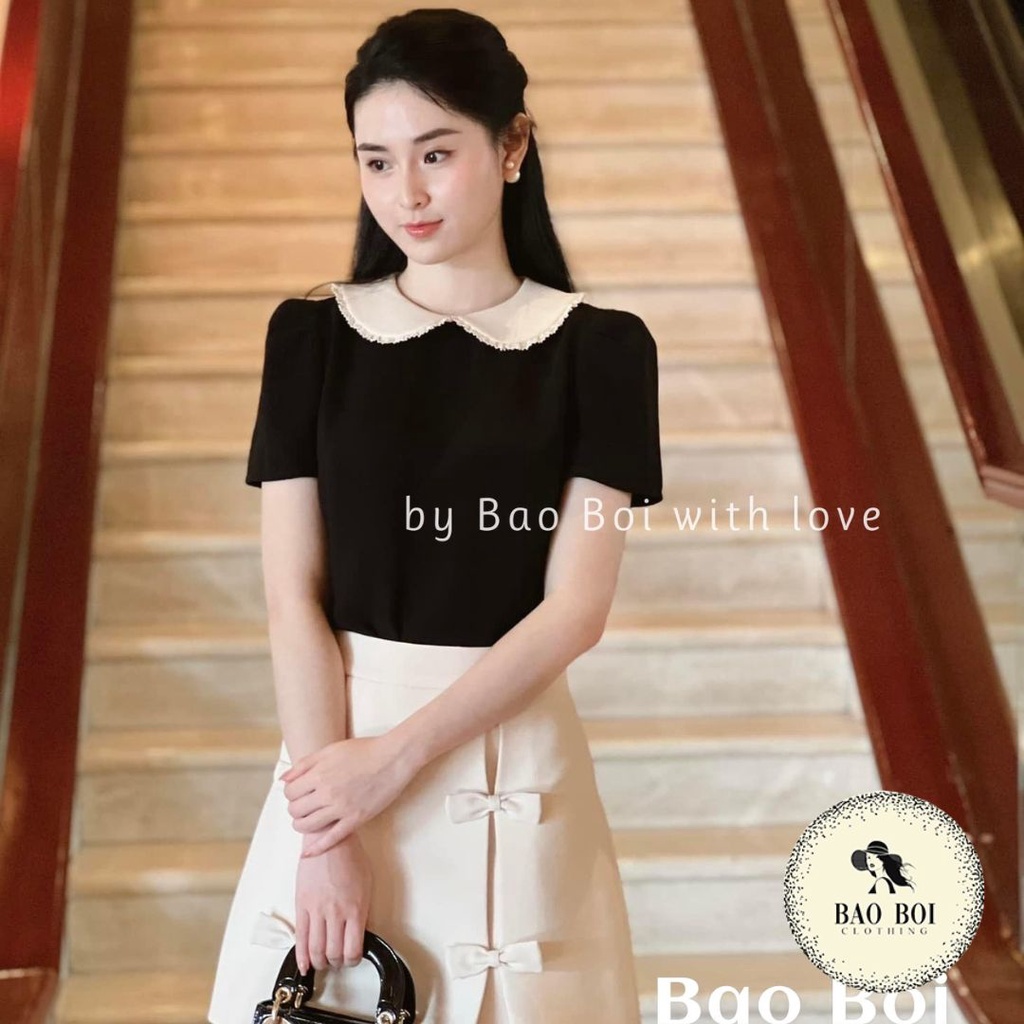 Áo cổ bèo chân váy nơ sang chảnh - Set đồ nữ công sở cao cấp lên form cực chuẩn Bảo Bối Clothing