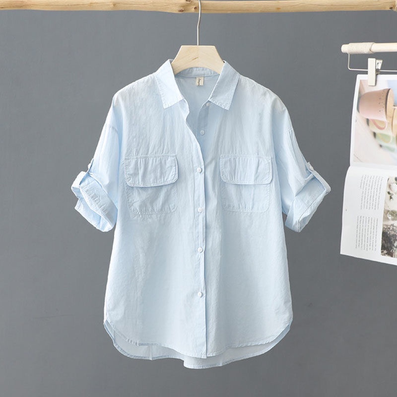 Áo Sơ Mi Cotton Trơn Ngắn Tay Phong Cách Hàn Quốc Thời Trang Mùa Hè Hàng Mới Dành Cho Nữ 2022