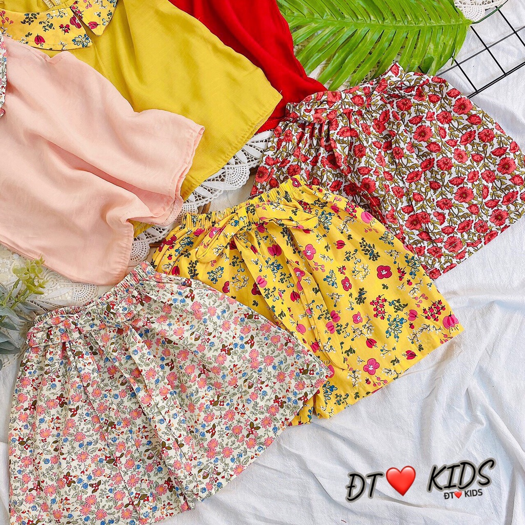 Bộ hè cho bé gái, bộ ba lỗ họa tiết hoa nhí chất thô Hàn mềm mại cho bé gái