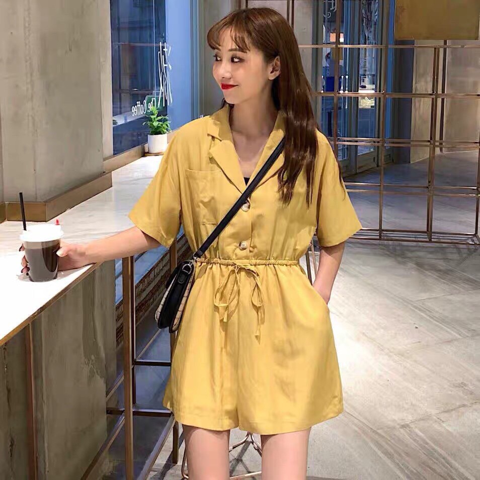 JU838 - Jumpsuit Cổ Vest Phối Nút Cột Eo Nhiều Màu