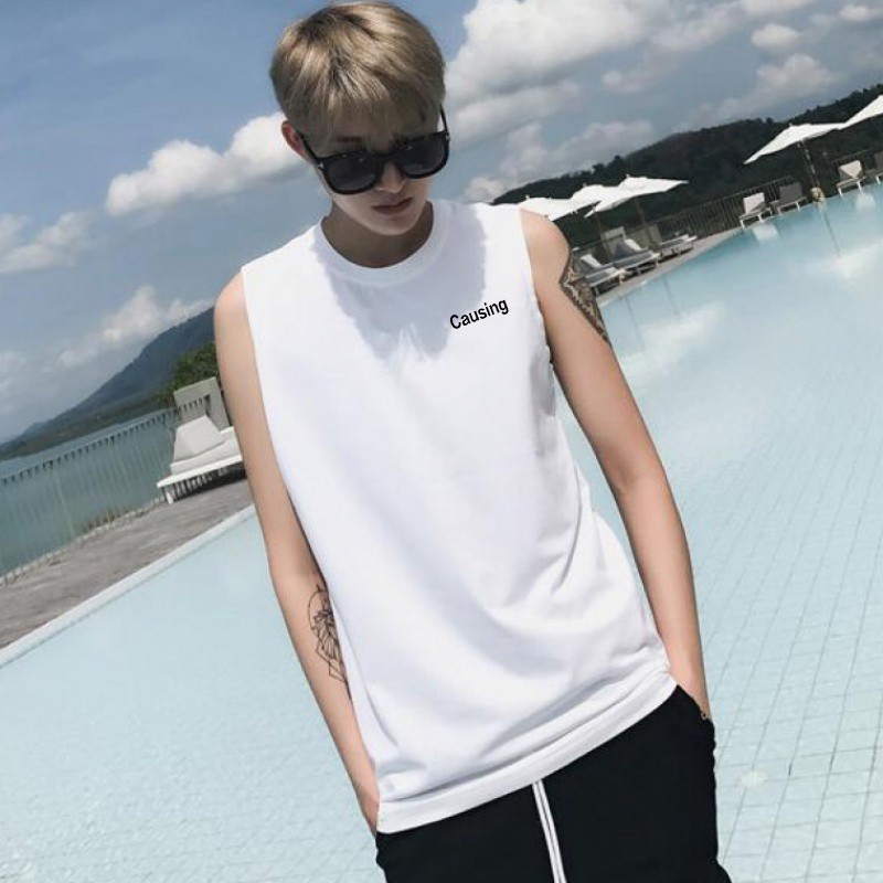 Áo Thun Thể Thao Không Tay In Chữ Trẻ Trung Cho Nam