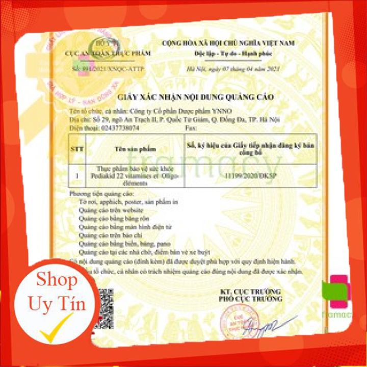 Vitamin tổng hợp  cho trẻ nhỏ từ 6 tháng tuổi Pediakid 22 Vitamins & Minerals, Pháp