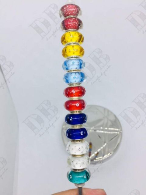 Charm glass đỏ đính hạt lấp lánh bạc s925 ( vừa tất cả các vòng tay)