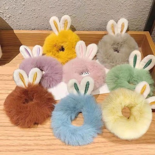 Cột tóc scrunchies lông tai thỏ phong cách Hàn Quốc