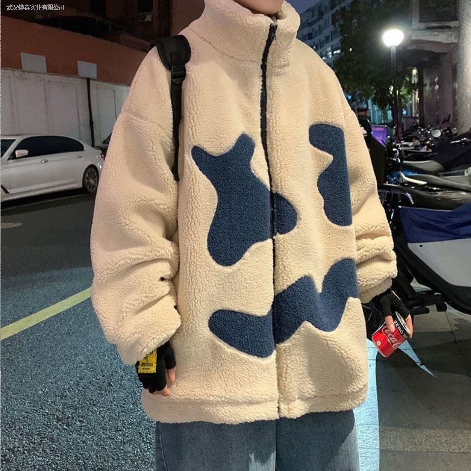 ✗☞Áo Khoác Lông Cừu Dày Dáng Rộng Khóa Kéo Thời Trang Hàn Quốc Cho Nam