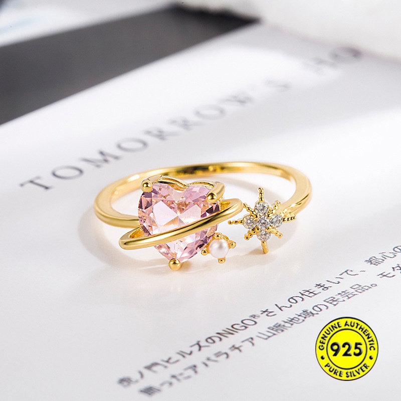 Nhẫn Hở Mạ Vàng 18K Đính Đá Zircon Màu Sắc Ngọt Ngào Thanh Lịch Chống Phai Màu