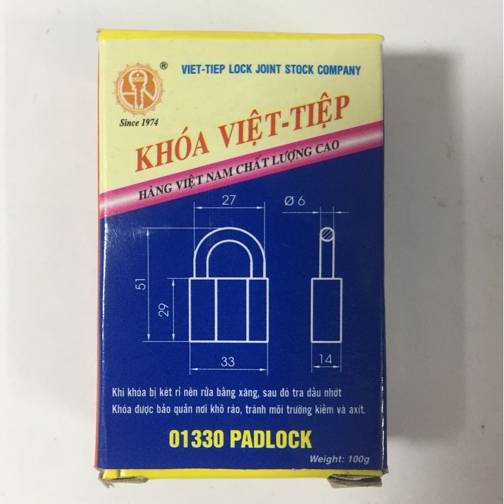 Ổ Khóa Tủ VIỆT TIỆP 30mm, Thân Đông Thau NO.01330 (Chính Hãng)