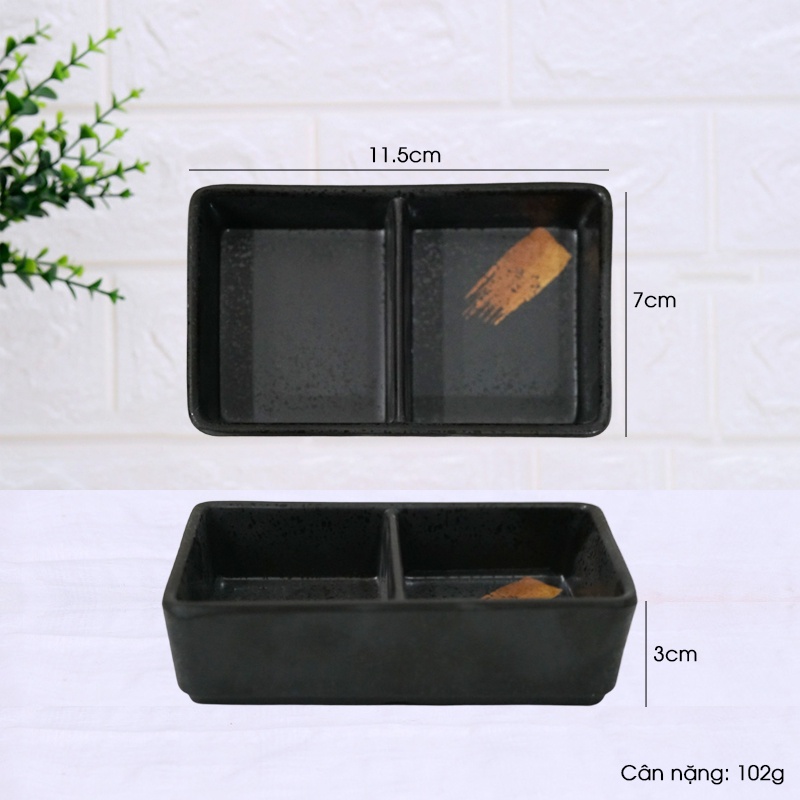 Bộ 3 chén đựng gia vị - nước chấm 2 ngăn Melamine