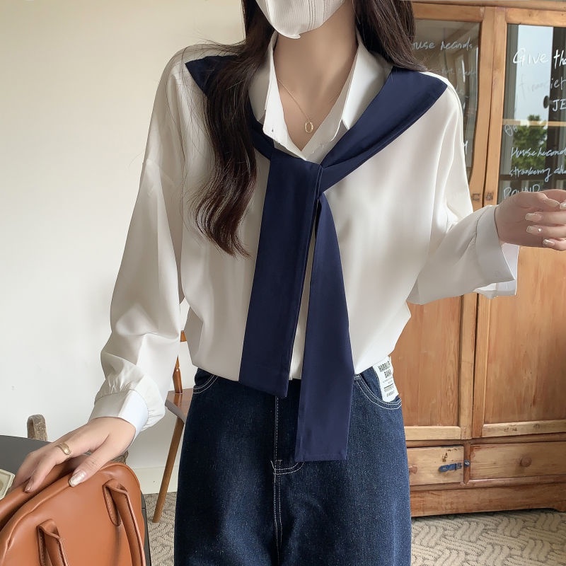 Áo Sơ Mi Giả Hai Lớp Thời Trang Mùa Thu Phong Cách Hàn Quốc