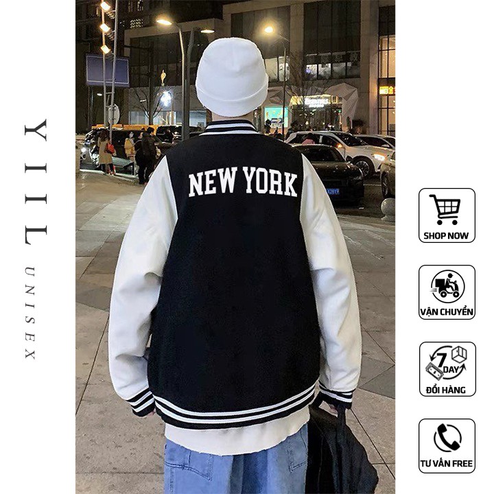 Áo khoác bomber nam nữ unisex  in chữ NEWYORKi cao cấp form rộng ulzzang street style Hàn Quốc giá rẻ đẹp YiiL AB03