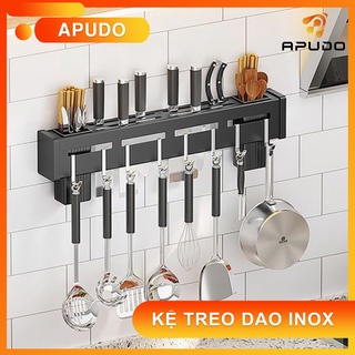 Kệ cài dao inox có móc dính, giá treo đồ nhà bếp, giá cắm dao, dụng cụ nhà bếp