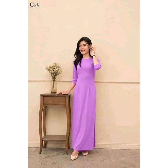 🥰 Áo dài tím trơn  đẹp nhẹ nhàng chất lụa tằm co giãn mềm mại hàng thiết kế cao cấp