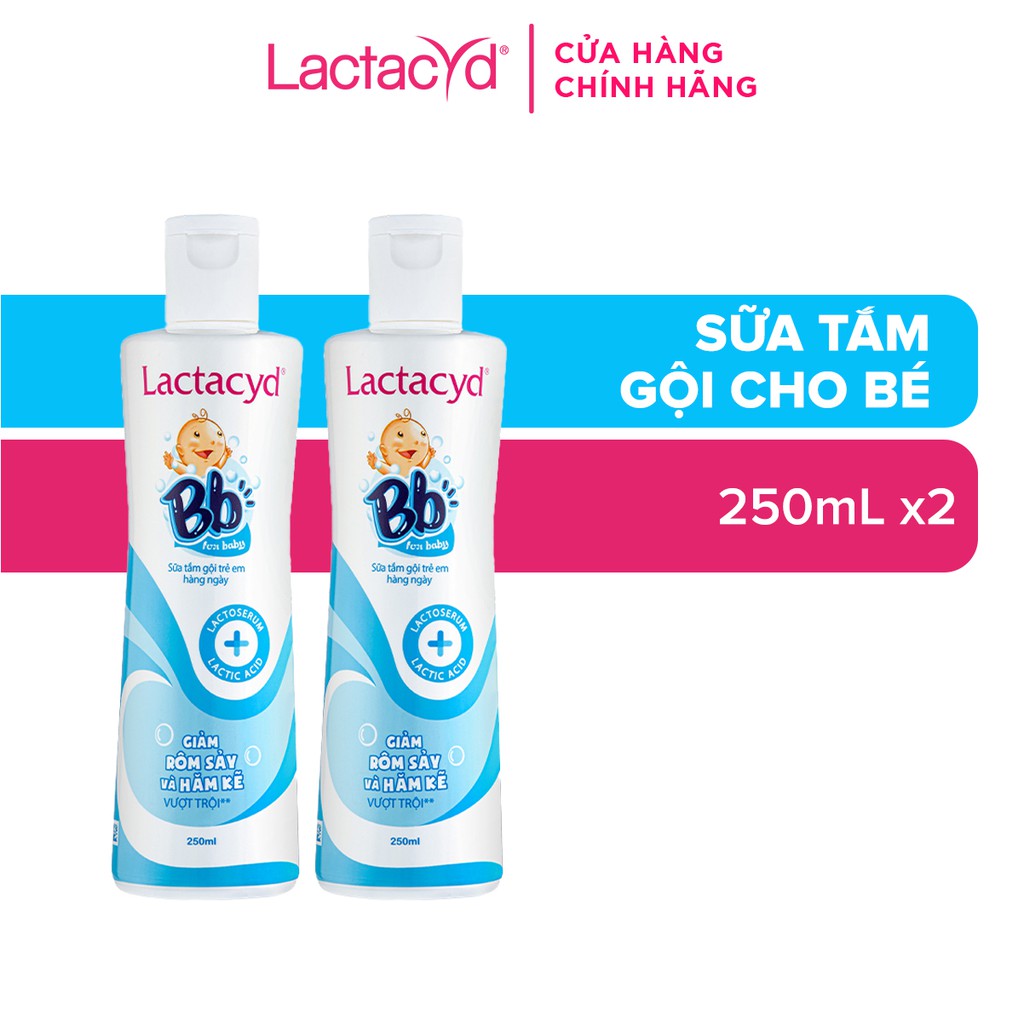 Bộ 2 chai Sữa Tắm Gội Trẻ Em Lactacyd Bb Giảm Rôm Sảy & Hăm Kẽ Vượt Trội 250ml/chai