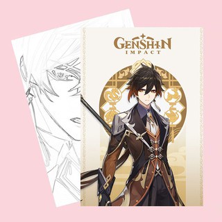 Tranh tô màu nhân vật GENSHIN IMPACT giấy 65gsm bản thảo phác họa game anime chibi xinh xắn